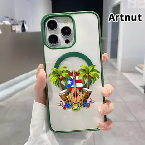 Puerto Rico Melody Pattern Magnetic Phone Case for iPhone 17 Pro Max 16 Plus 15 14 13 12 11 Air E  Non-Yellowing Clear Crystal Drop-Proof Slim Silicone Shockproof Transparent Acrylic Cover Supports Wireless Charging.