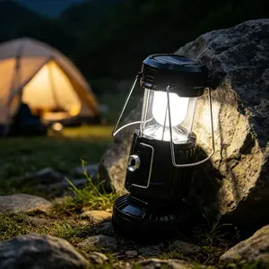ISUNMEA 2026 Upgrade Solar Powered Camping Lantern with Fan - Stay Cool and Well-lit During Outdoor Adventures with This Versatile Lantern Featuring a Built-in Fan for Added Comfort(1 PCS)