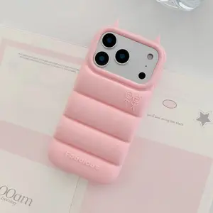 Little Monster Devil Horn Silicone Phone Case Protector For Apple iPhone 13 14 15 16 17 Pro Max - Solid Color Shockproof Protective Cover Casing Accessories