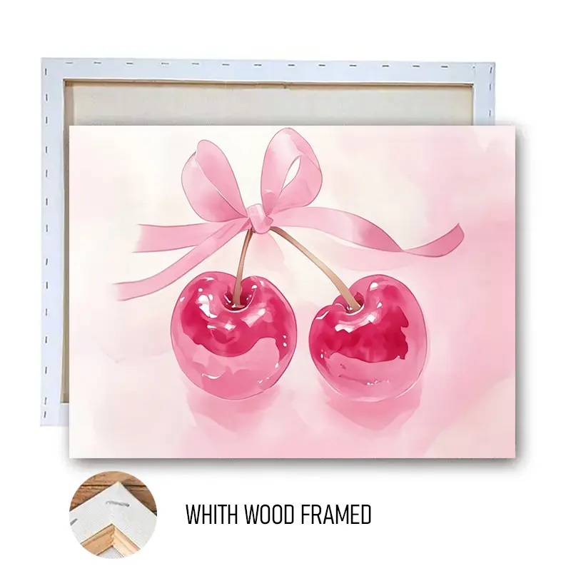 1pcs FRAMED Sweet Cherry Decorative Canvas Painting with Wooden Frame Modern Minimalist Style Wall Art for Living Room Bedroom Home Decor Soft Furnishing Gift Home Decor