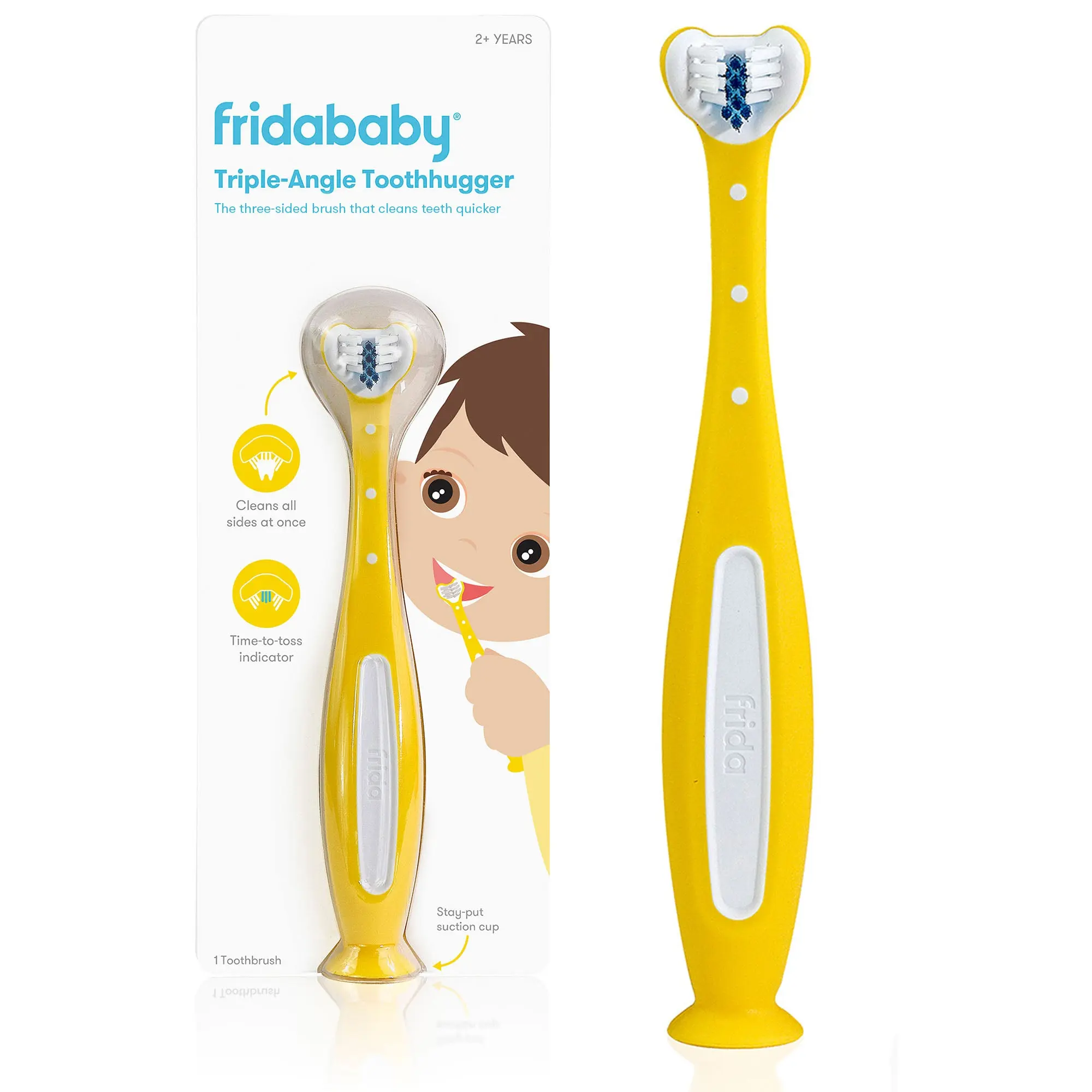 Frida Baby Triple-Angle Toothhugger Training Toddler Toothbrush | Toddler Toothbrush 2 Years and Up, Cleans All Sides at Once
