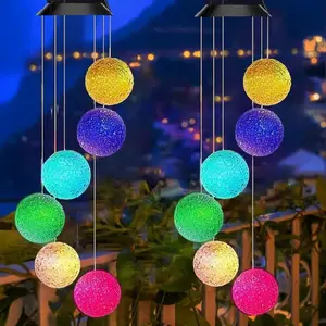 Outdoor Solar Hanging Decorative Garden Lights, Modern outdoor lighting, 6 LED Bround Ball Design Lights, Smart Light Sense, Color Changing Lights for: Patio, Party, Yard, Home Decorations, Valentine's Day Gift, Patio Lighting