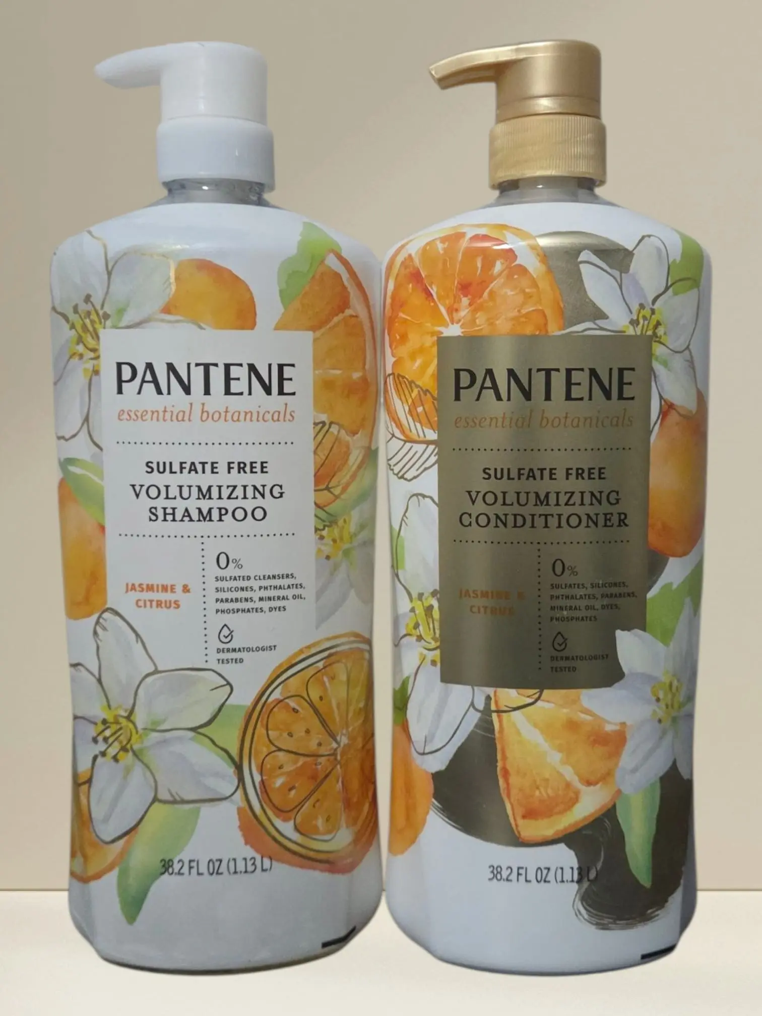 Pantene Essential Botanicals Shampoo & Conditioner Duo Pack, Daily Haircare Cleanser with Botanical Blend, Natural Extracts, Jasmine & Citrus Scent, 38.2 fl oz Liquid