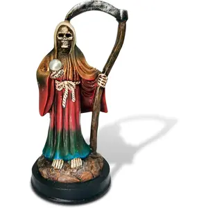 Santa Muerte Statue 5 inch, Grim Reaper Statue in Rainbow Robe, Reaper Figurine of Holy Death