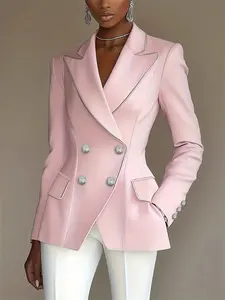 Women's Spring Summer New Style Chic Blazer Jacket, Two-Button Design, Silver Color Trim, Elegant Office Wear, Fashionable Outerwear
