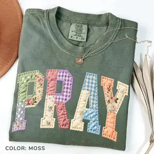 Comfort Colors Pray PRINTED T-shirt Faux Quilted Religious Faux Easter Christian Varsity Faith Tshirt Preppy Cottagecore Jesus Gift