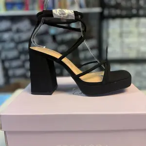Top Moda Black Strappy Platform Heels - Chunky Block Heel Sandals for Women - Comfortable & Stylish Footwear