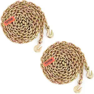 VEVOR 7100 LBS Transport Binder Chain, 3/8"x20' G80 Tow Chain with Grab Hooks, Galvanized Manganese Steel, DOT Certified, 2 Pack for Dock Factory Construction Site