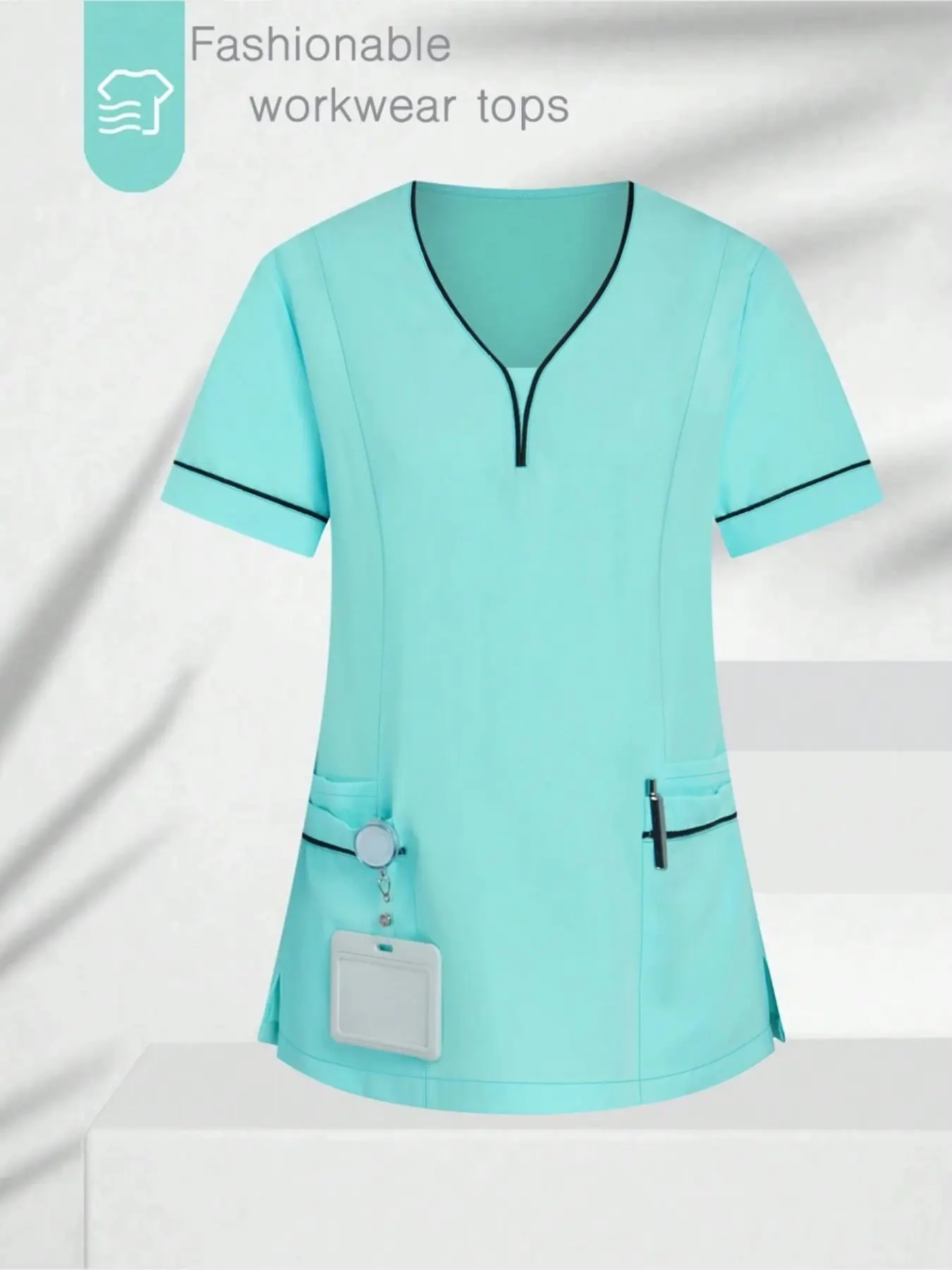 Solid Color Multi-Pocket Short Sleeve T-Shirt, Women's Casual Comfortable Fashionable Top, Fashion Commute Chic Office Style Workwear Professional Shirt, Stylish Everyday Wear