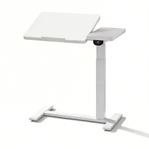 Adjustable Mobile Standing Desk with Wheels - Electric Adjustable Overbed Bedside Table with Hidden Wheels,Tiltable Hospital Bed Table,Electric Lift Desk Pneumatic Adjustable Rolling Laptop Desk,Mobile Standing Desk for Hospital Home(Solid Wood) outdoorfu
