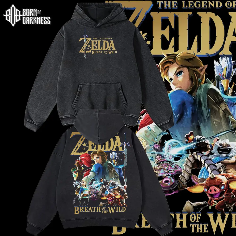 BOD - Zelda Breath Of The Wild Vintage Unisex Oversize Washed Cotton T-shirt Hoodie, Graphic Tee, Action-Adventure Game Lover, Game Merch Fan, Outfits Men, Boys Merch Top