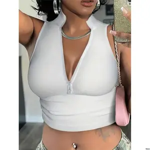 ZipStandCollarSlimFitTankTopForSummer tiktokSlayrWhiteHalf -