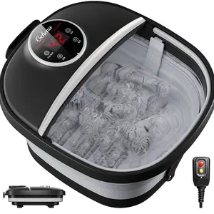 Gehona Portable Foldable Heated Foot Bath Basin with Double-Sided Support Leak-Proof Design Temperature Control Bubble Function Red Light Timer Special Features for Holidays massager massage roller