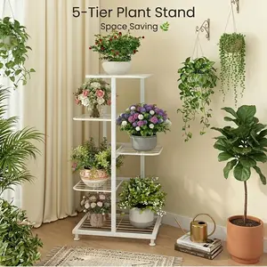 5-Tier Metal Plant Stand with 6 Pots Holder Modern Indoor Outdoor Plant Shelf Space Saving Multi-Layer Flower Pot Rack for Balcony Living Room Patio Garden Decor summer