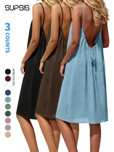1/3 pcs Women's Solid Color Cami Lounge Dress, Elegant Sleeveless Knee-Length Fit Nightdress, Casual Sleepwear for Summer Indoor Wear