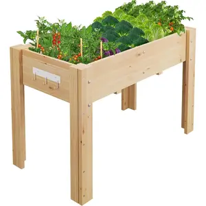 Elevated Wooden Raised Garden Bed with Legs, Trellis & Hooks – 47x30x22" Large Planter Box for Outdoor Patio, Deck, Balcony, Yard – Perfect for Vegetables, Flowers, Herbs, Climbing Plants – Durable, Easy Assembly
