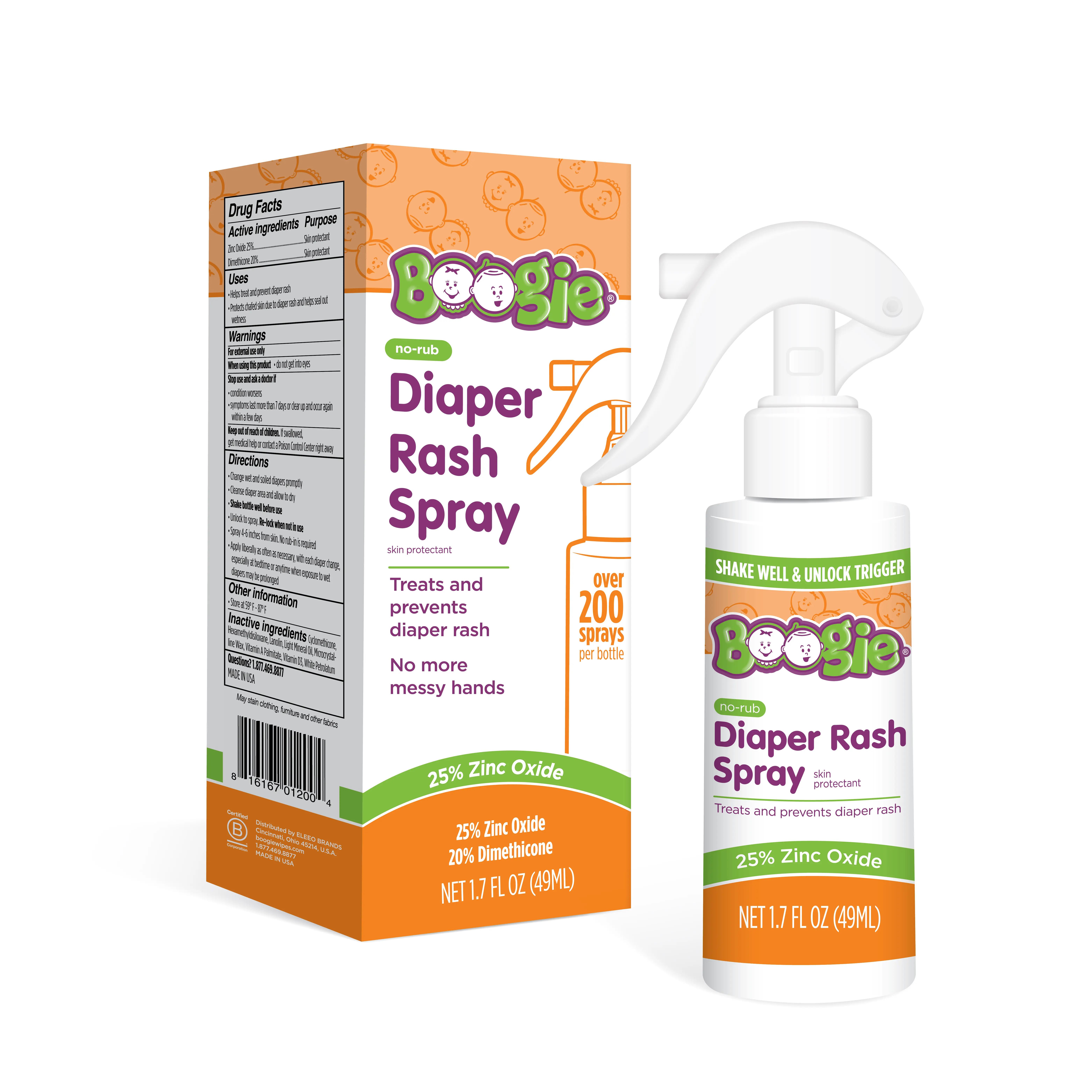 Boogie No-Rub Diaper Rash Spray 1.7 oz – Touch-Free Zinc Oxide Protection for Sensitive Baby Skin (200+ Sprays)
