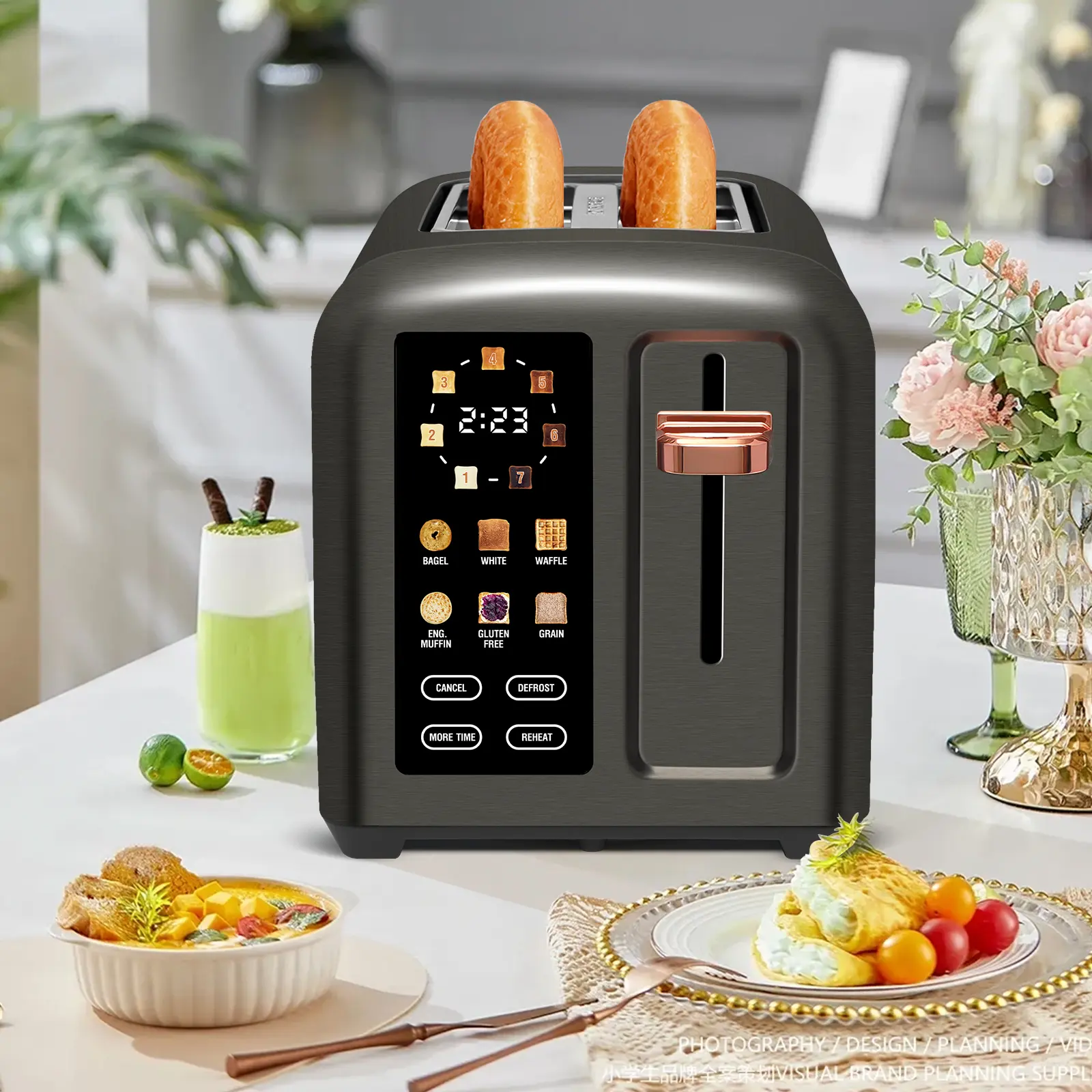 New Full Touch Toaster,Toaster 2 Slice, Stainless Toaster LCD Display&Touch Button, 50% Faster Heating Speed, 1.4'' Wide Slots Toaster, 4 Basic+More Timer Functions, Removable Crumb Tray wide slot kitchen  toaster Electric Bread Maker Toasting