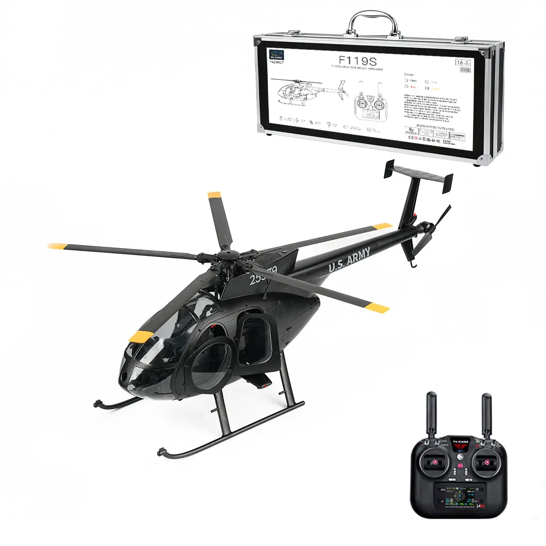 1/16 Scale YU XIANG MD500 250-Class 2.4G 9CH RC Little Bird Military Helicopter Model with GPS & Optical Flow Positioning, 6G/3D Switchable Flight Modes for RC Enthusiasts (RTF/Black