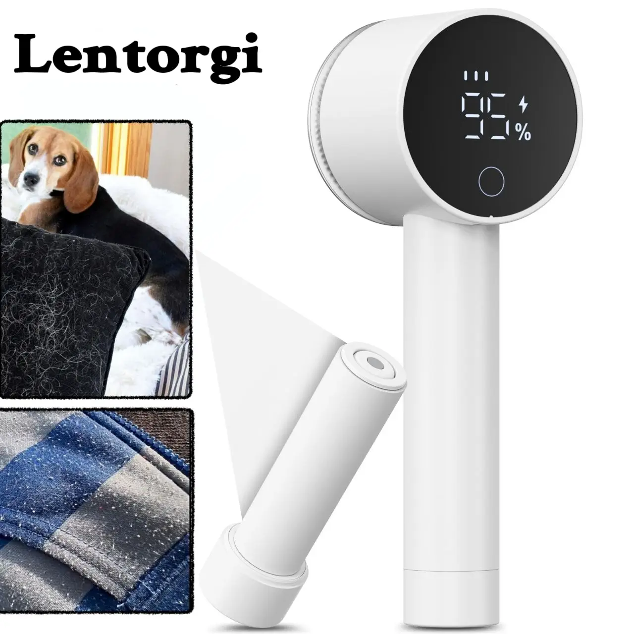 LENTORGI Rechargeable Fabric Shaver, Electric Lint Remover with Led Digital Display and 6-Leaf Blades, 3-Speeds, Hairball and Pet Hair Remover for Clo