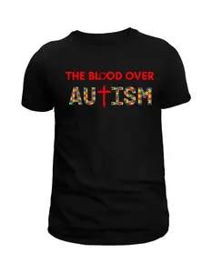 The Blood Over Autism Puzzle Piece T-Shirt,Based Design for Everyday Wear for Adults 50/50 Cotton Polyester Blend Breathable Comfortable