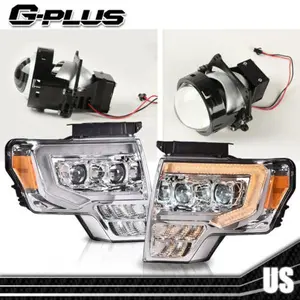 Fit For 09-14 Ford F150 Clear LED Headlights Amber Reflector Headlamps