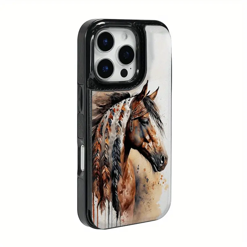 Watercolor Horse-Drawn Pattern TPU Smartphone Casing - Durable, Card Slot for Bank/Transportation Cards, Protection for iPhone 17/16/15/14/13/12, Samsung & Other Cellphone Devices, Cover