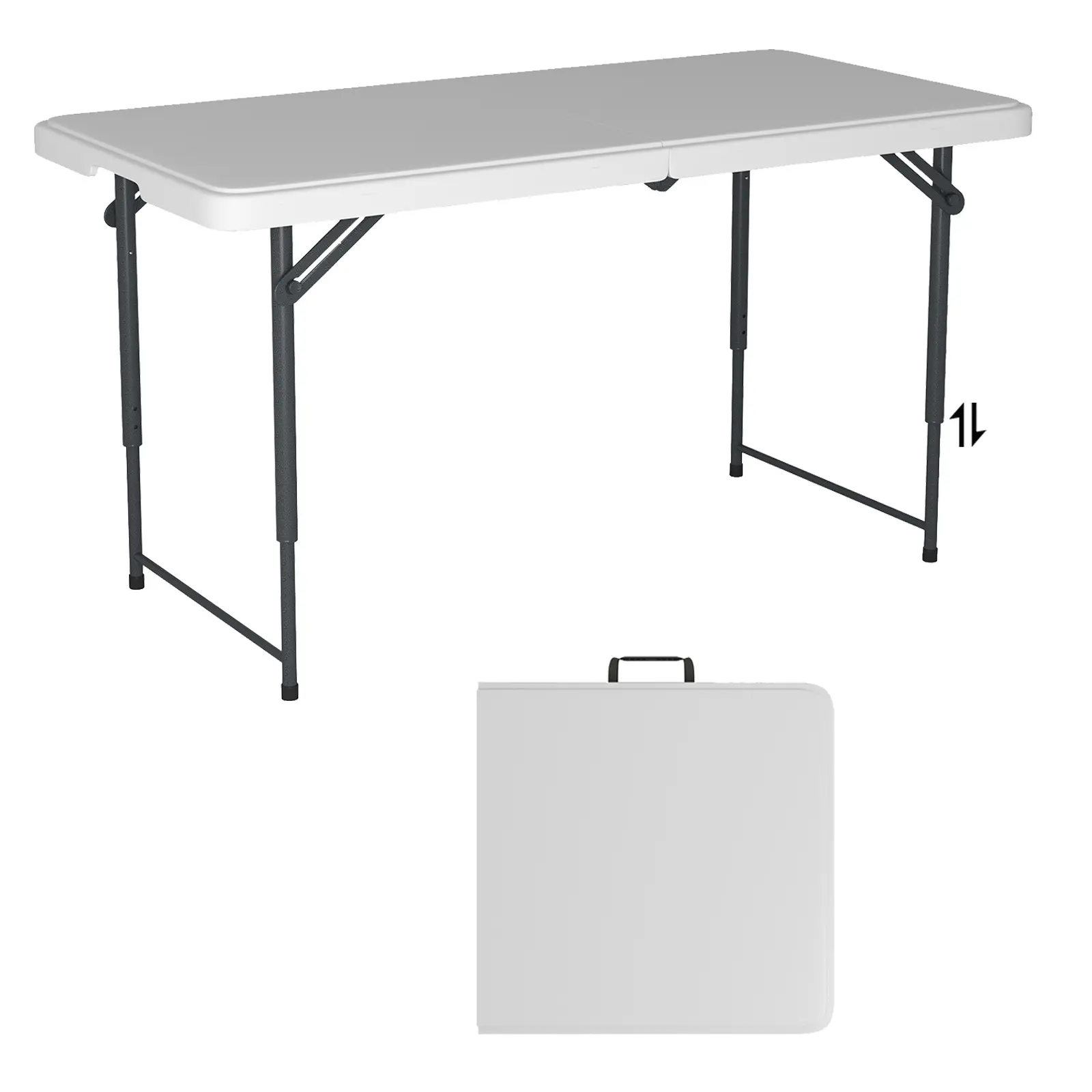 Spaco 4ft Heavy-Duty Portable Folding Square Plastic Dining Table - Adjustable Height, Built-In Handle, Secure Lock, No Assembly, Waterproof - Indoor-Outdoor Use for Picnic, Table Games, Waterproof Picnic Tables, Indoor-Outdoor Picnic Tables