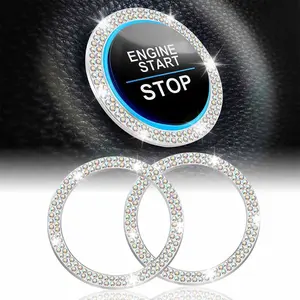 2 PCS Crystal Double Rhinestone Car Engine Start Stop Decoration Ring, Bling Car Interior Accessories for Women, Push to Start Button Cover Sticker, Automotive Decals