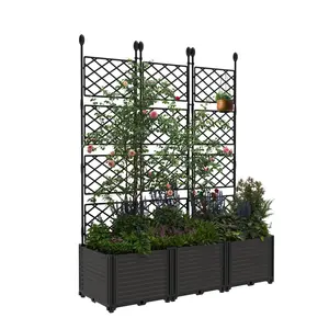 Freestanding Plastic Planter Box Vertical Raised Garden Bed Kit with Tall Trellis – Freestanding Plastic Planter Box for Outdoor Patio, Balcony, Backyard Privacy Screen – Sturdy, Lightweight Support for Climbing Plants, Flowers – Easy Assembly