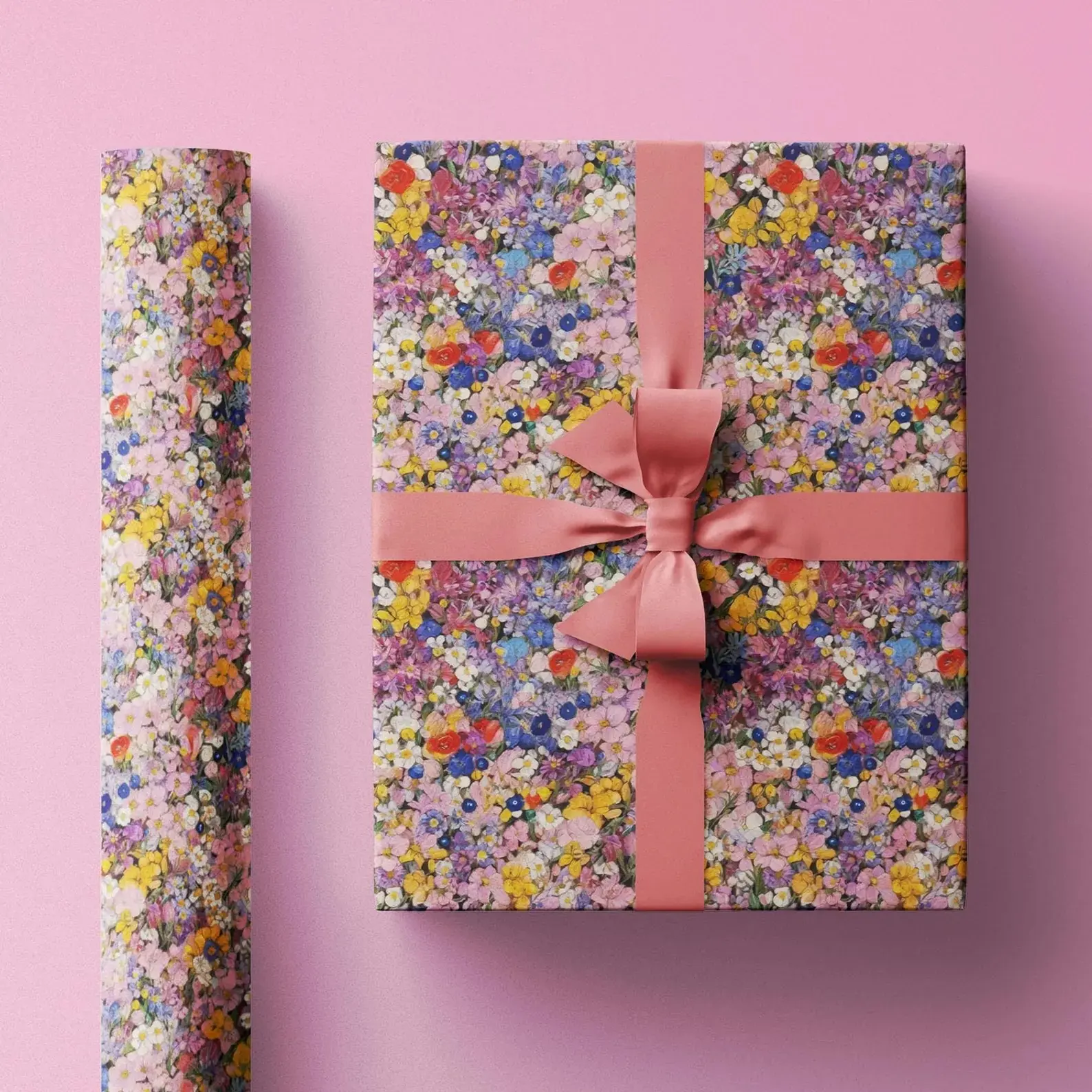 Cottagecore Painted Floral Wrapping Paper, Flower Gift Wrap for Valentine's Day & Birthdays, Impressionist Pattern for Anniversary, Wedding