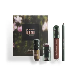 r.e.m. beauty x Wicked: For Good elphaba makeup set - glossy balm, lip liner, liquid eyeshadow, blush & lip stick