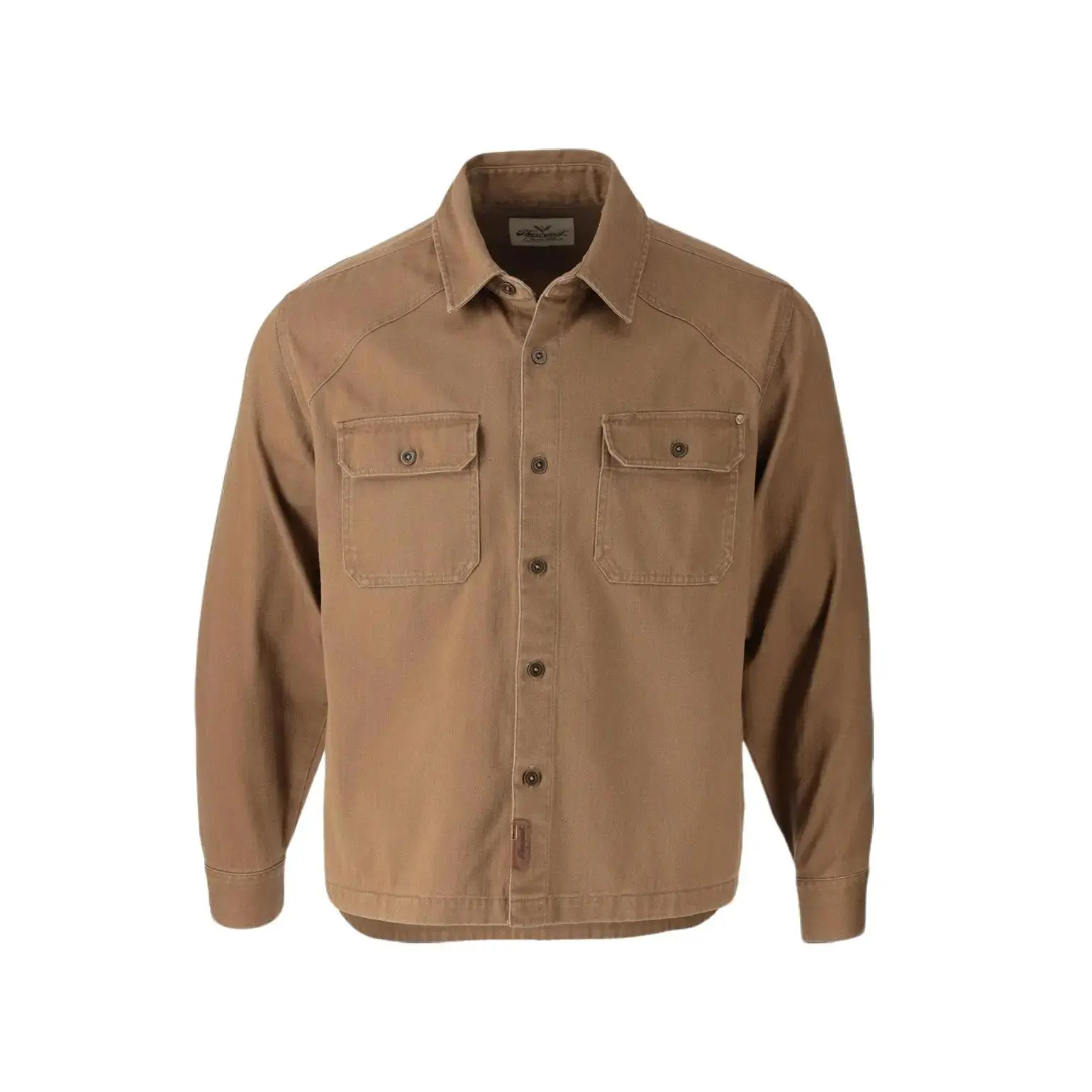 Thorogood Menswear Casual Button Overshirt for Men - Stone Wash Herringbone Fabric, Pocket-Equipped Men's Tops