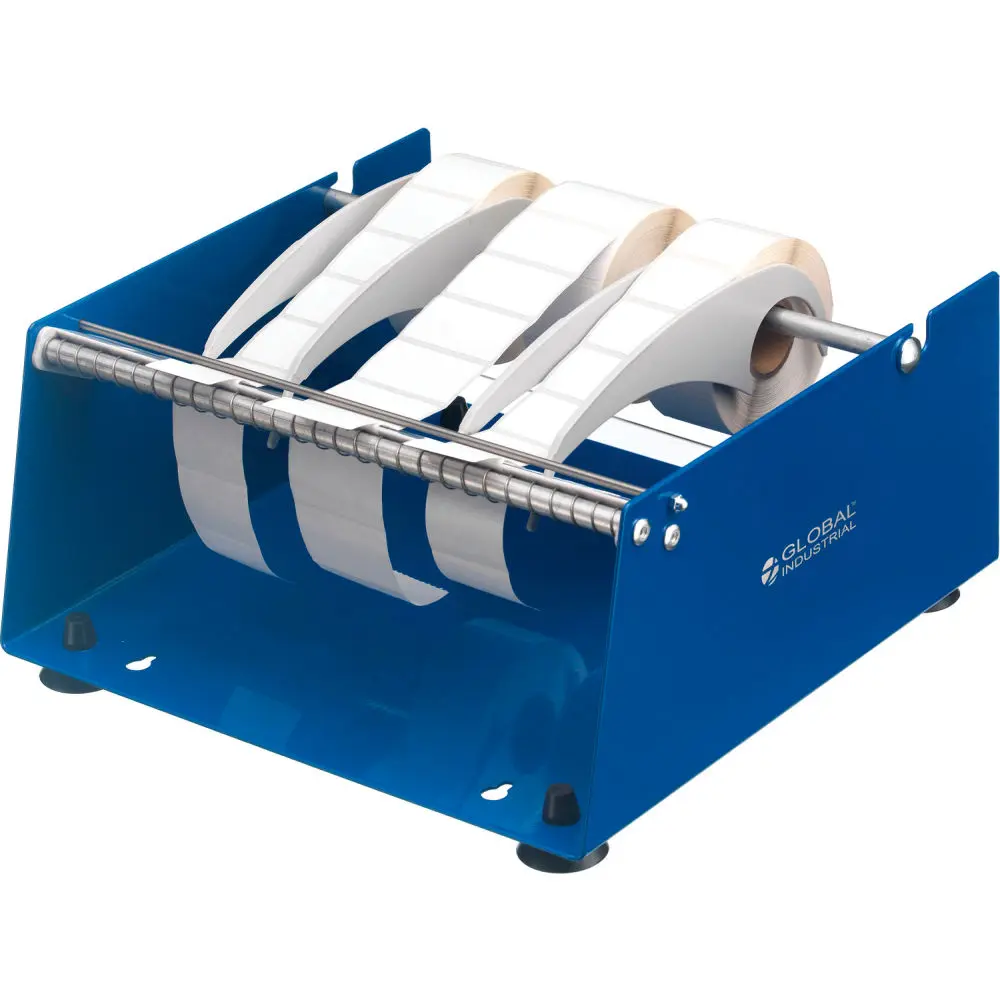 Global Industrial 412615 Manual Label Dispenser, Table or Wall Mount, Fits Up to 10 in. Labels, 10-5/8 in. Width, 11 in. Length, 3 in. Roll Core, 5-7/8 in. Height, 6 in. Roll Diameter, Dispensing, Table/Wall, Metal Frame, Day-To-Day Packaging Tasks, Feed
