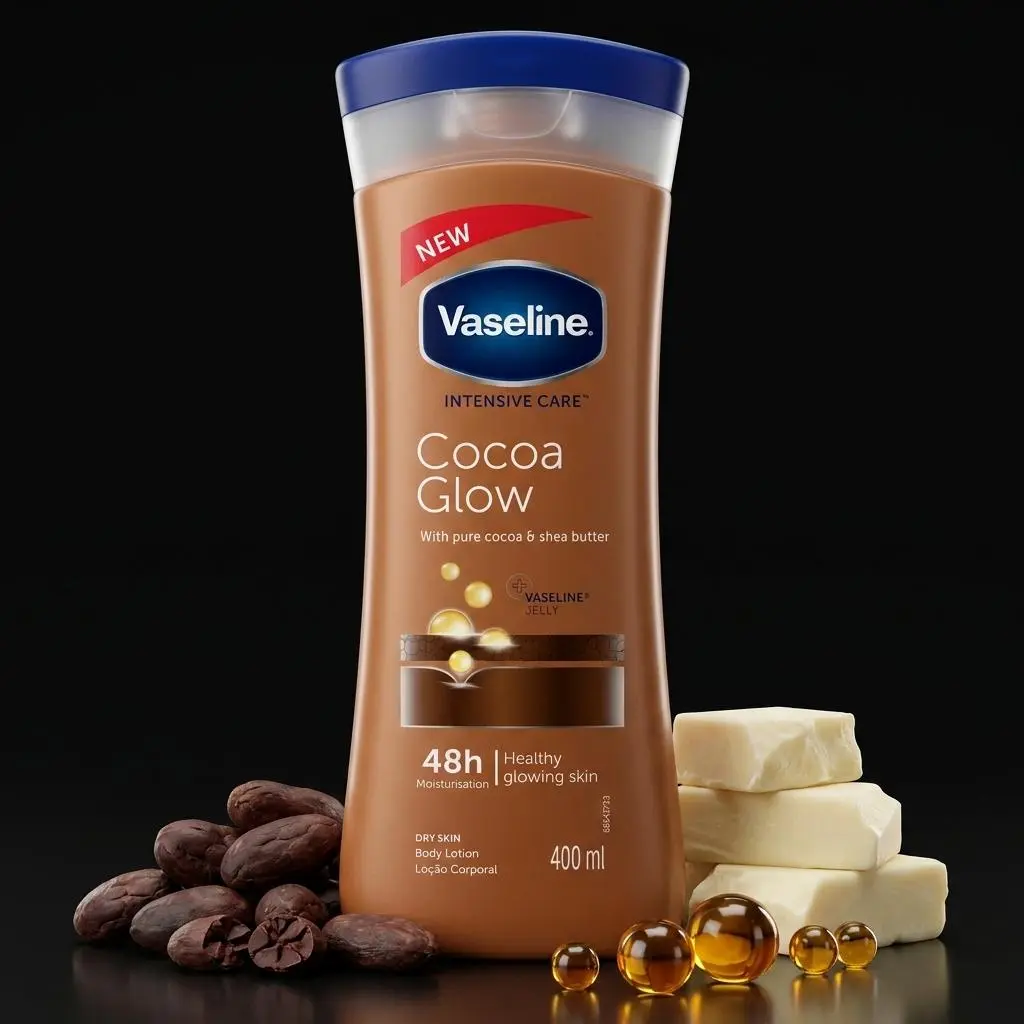 Vaseline Intensive Care Cocoa Glow Lotion (400ml / 13.5oz) 48HR Body Cream Moisturizer Pure Cocoa & Shea Butter for Dry Skin