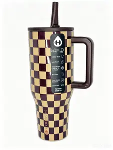 HydroJug 40oz Checkered Tumbler with Handle & Straw Autumn Checkers Design Triple-Wall Insulated Leakproof BPA Free Stainless Steel Cupholder Friendly Portable Drinkware for Iced Coffee & Smoothies - Bottled, Stylish