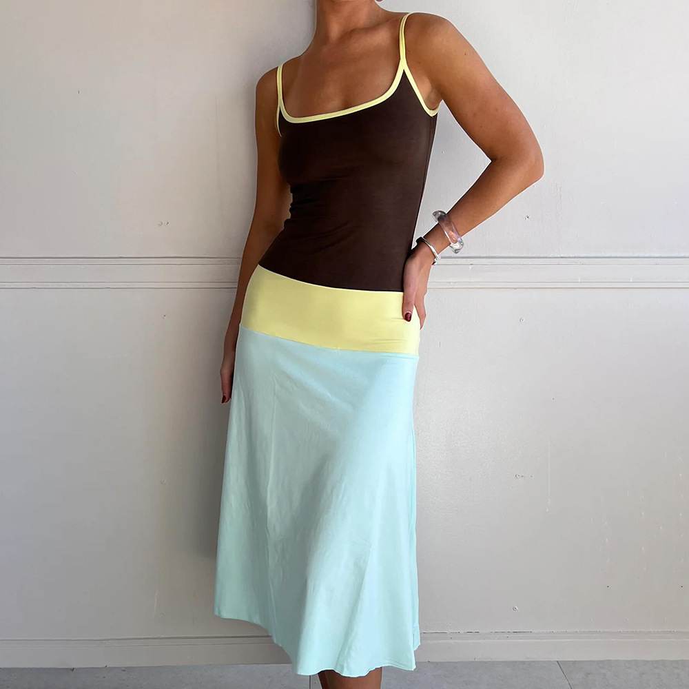 Strapless Low-cut Color-block Dress For Women