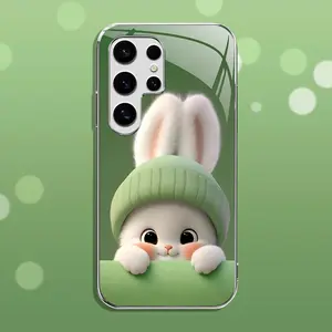 Light green rabbit panda for【Galaxy S25 Ultra】luxury electroplated glass mobile phone case --- 975