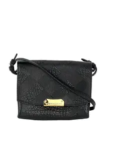 Pre-owned BURBERRY Leather Crossbody Bags Signature Grain Check Embossed Langley Black Crossbody