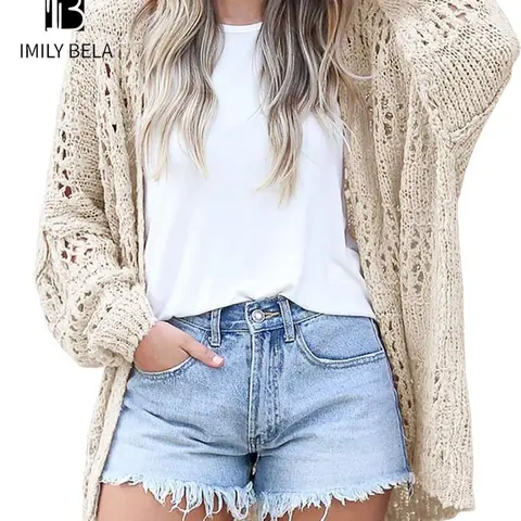 Women's Hollow Out Open Front Cardigan Sweater, Casual Loose Long Sleeve Knit Cardigans for Daily Wear, Autumn Fashion Outerwear, Fall Knitwear, Ladies Clothes