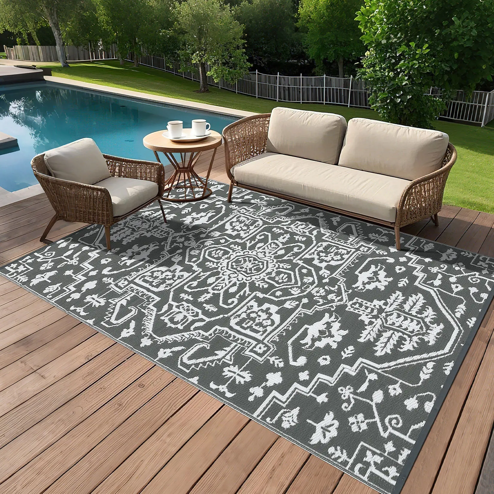 Outdoor Rug Patio Waterproof, Large Outdoor Plastic Straw Rug, Reversible Out Door Carpet for Camping, Deck, Rv, Balcony, Porch, Backyard