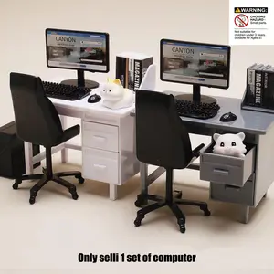 Miniature Computer Desk With Drawers Chair Set Toy, Includes Keyboard Mouse PC Host Office Chair Bookshelf, Options, Compatible with Playhouse