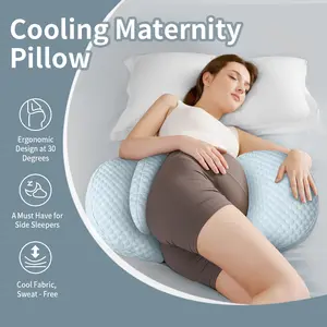 LUMIVIRE Cooling Maternity Pillow for Pregnant Women 30° Wedge Support Adjustable Velcro Portable Body Pillow for Back & Belly Blue Travel-Friendly Bed-Friendly