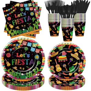 Mexican Fiesta Party Decorations Tableware - Fiesta Party Supplies, Plate, Cup, Napkin, Disposable Cutlery, Mexican Cinco De Mayo Decorations Dinnerware For Birthday  Shower | Serve 24