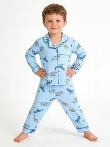 Kids Pajamas Sleepwear Boys’ long-sleeve, long-pant pajama set with front button closure and pockets, allover cute print (ages 1–8), made from soft, comfortable fabric, suitable for everyday home sleepwear or wearing out Soft Casual Pajamas
