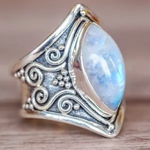 Vintage Boho Silver Big Stone Ring for Women, Perfect for Any Occasion