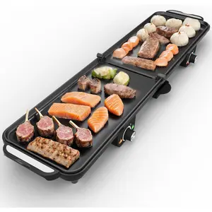 Large Electric Griddle 38'' x 9'', 1600W Indoor Grill with 2 Adjustable Temp Knobs, Even Heating, Nonstick Plate, Foldable Electric Grill Pan Indoor with Drip Tray, Easy to Clean