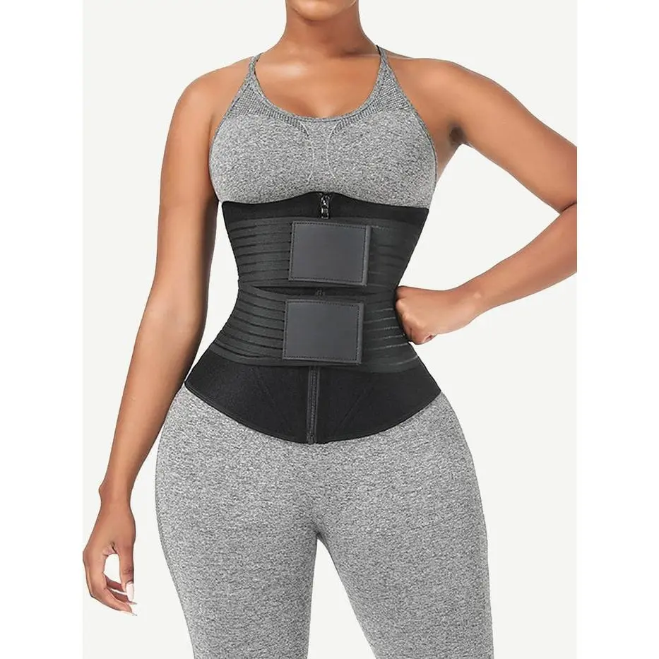 Premium Neoprene Waist Trainer with Double Waistbands and Zipper Closure