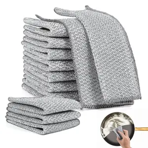 10 Counts Dishwashing Rags，Multipurpose Non-Scratch Wire Dishcloths for Wet and Dry Use, Reusable Wire Cleaning Cloths for Kitchen, Sinks, and Pans Silver Removable, Washable & More Pad Steel