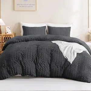 Dark Gray Comforter Full Size, Grey Lightweight Men Seersucker Comforters Sets, 3 Fluffy (79x90In Comforter  2 Pillowcases)